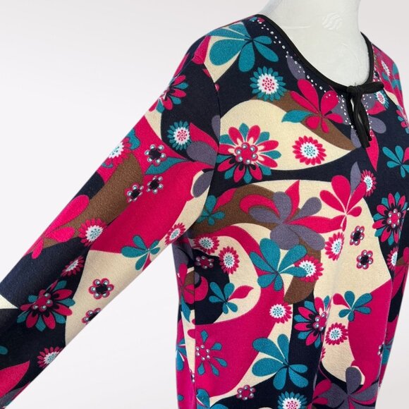 Vintage Floral Print Retro Pullover Top 3/4 Sleeve Keyhole Neck Size Medium - Picture 6 of 8